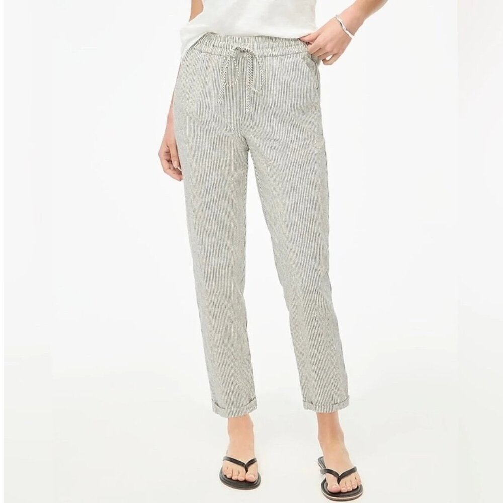 J.Crew Linen Blend Pants Women Size 4 Black White Striped Casual Preppy Bohemian